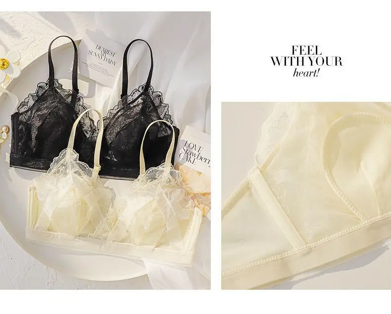 French-Style Lingerie for Girls with Large Busts, Summer Ultra-Thin Lace Bra, Wireless Bra, Lightweight and Breathable Bra — feature 15