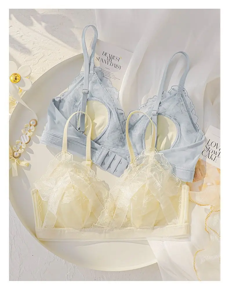 French-Style Lingerie for Girls with Large Busts, Summer Ultra-Thin Lace Bra, Wireless Bra, Lightweight and Breathable Bra — feature 16