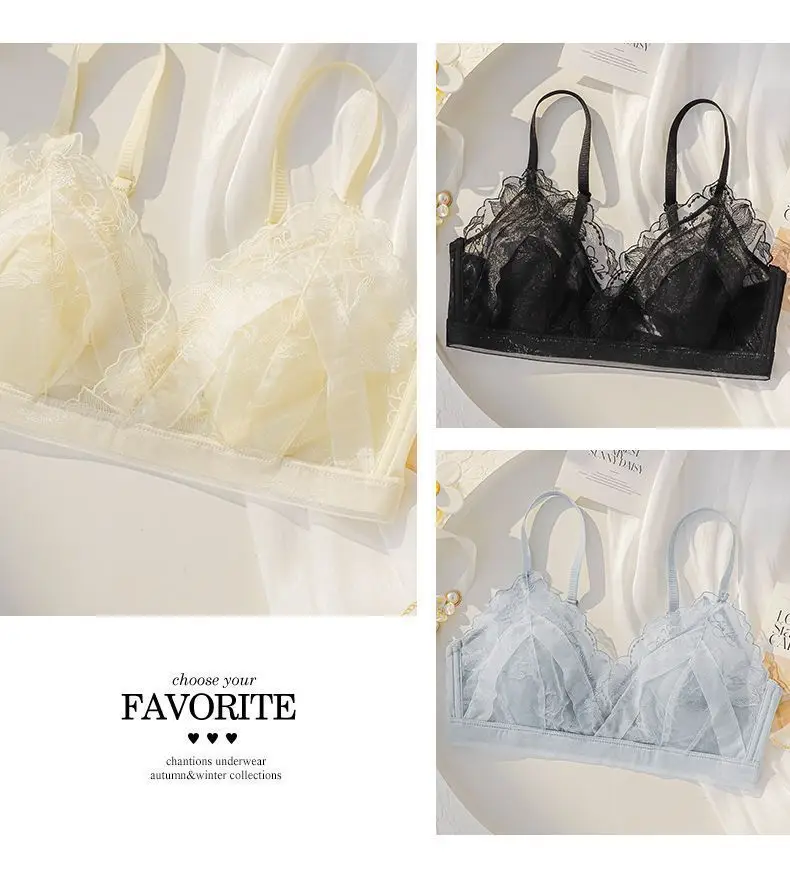 French-Style Lingerie for Girls with Large Busts, Summer Ultra-Thin Lace Bra, Wireless Bra, Lightweight and Breathable Bra — feature 17