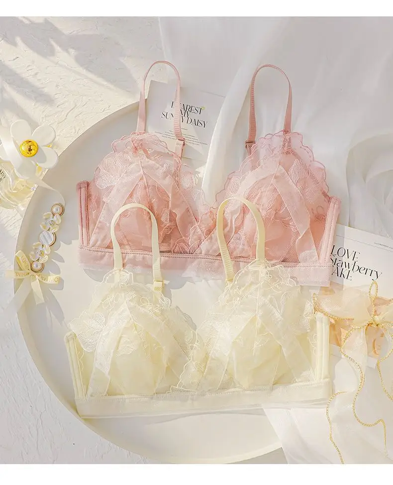 French-Style Lingerie for Girls with Large Busts, Summer Ultra-Thin Lace Bra, Wireless Bra, Lightweight and Breathable Bra — feature 18