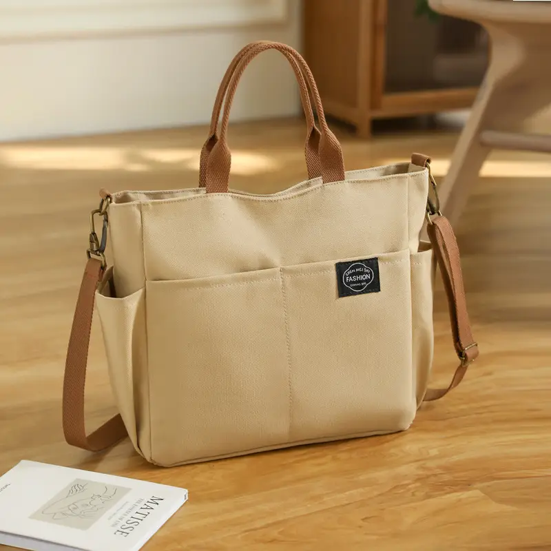 Black Canvas Shoulder Bag for Women Large Capacity Travel Bag - Image 4
