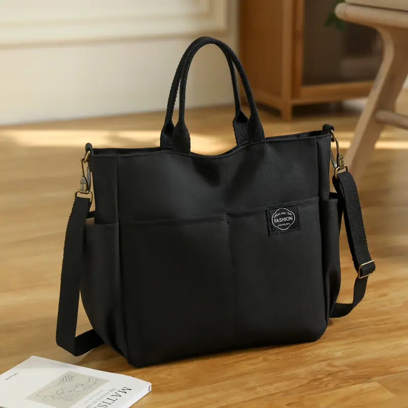 Black Canvas Shoulder Bag for Women Large Capacity Travel Bag - Image 5