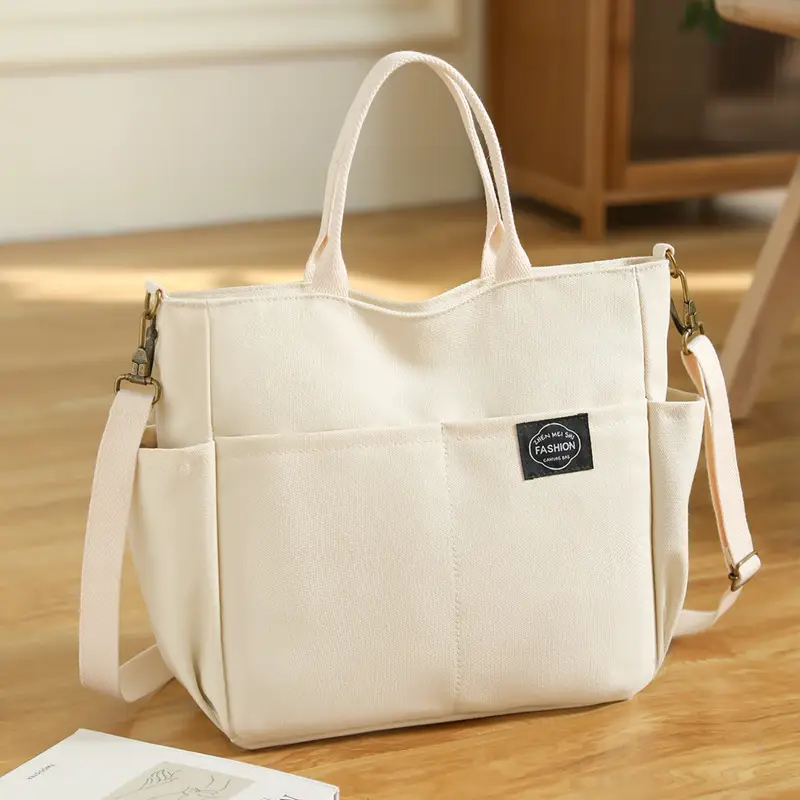 Black Canvas Shoulder Bag for Women Large Capacity Travel Bag - Image 6