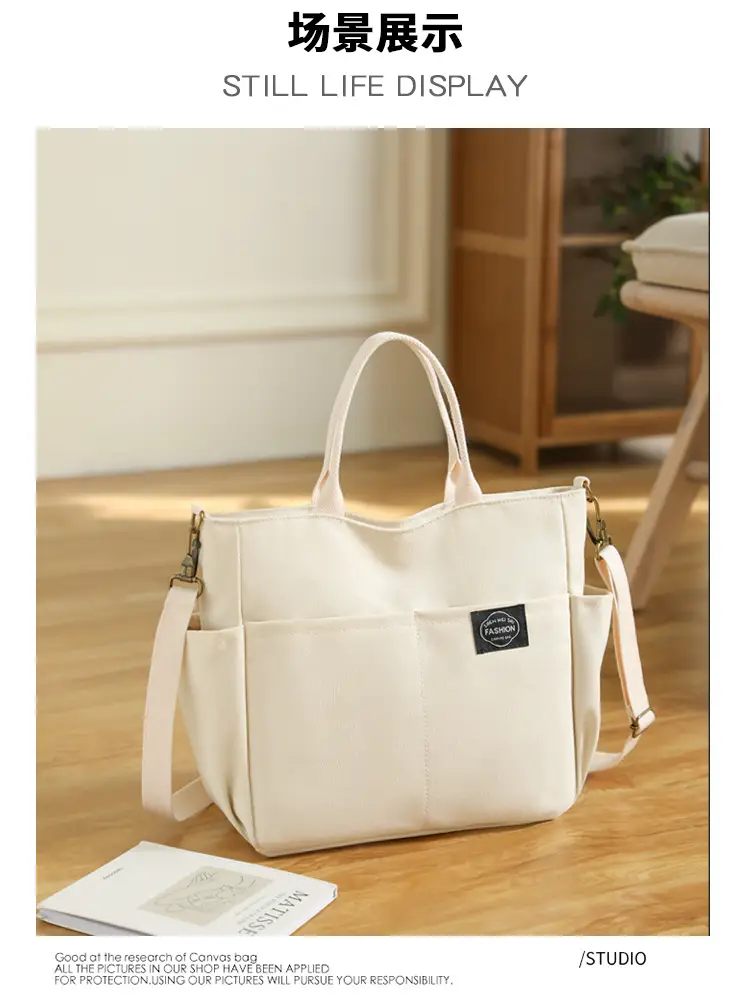 Black Canvas Shoulder Bag for Women Large Capacity Travel Bag — feature 11