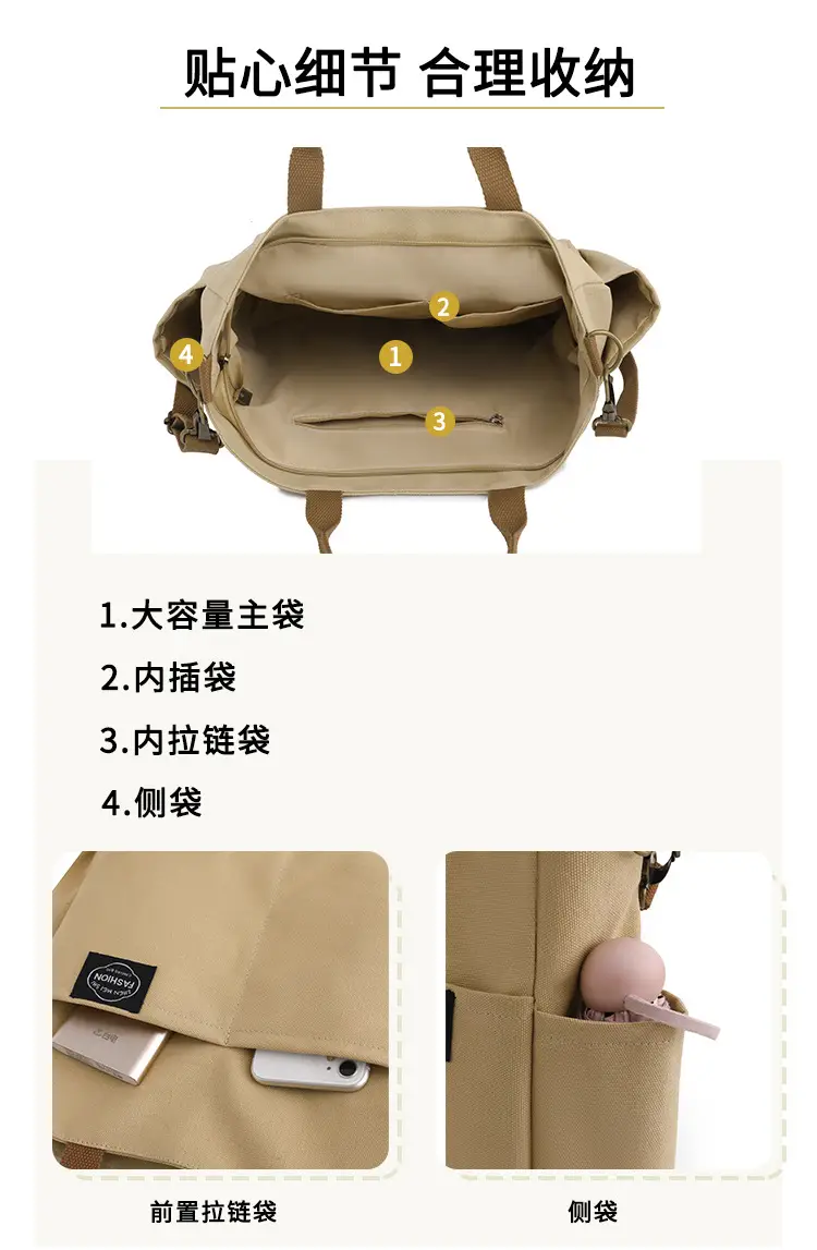 Black Canvas Shoulder Bag for Women Large Capacity Travel Bag — feature 6