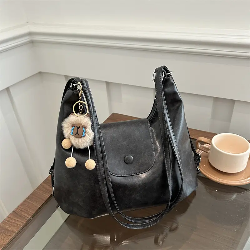 Retro Black Crossbody Bag with Doll Keychain 2024 - Image 9
