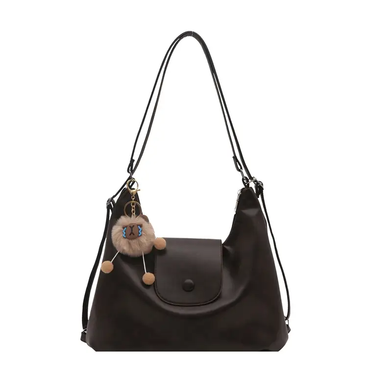 Retro Black Crossbody Bag with Doll Keychain 2024 - Image 11