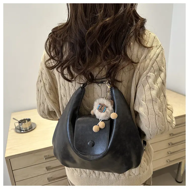 Retro Black Crossbody Bag with Doll Keychain 2024 — feature 22