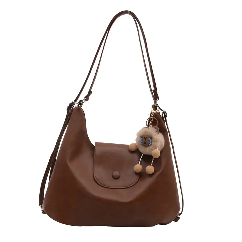 Retro Black Crossbody Bag with Doll Keychain 2024 - Image 4