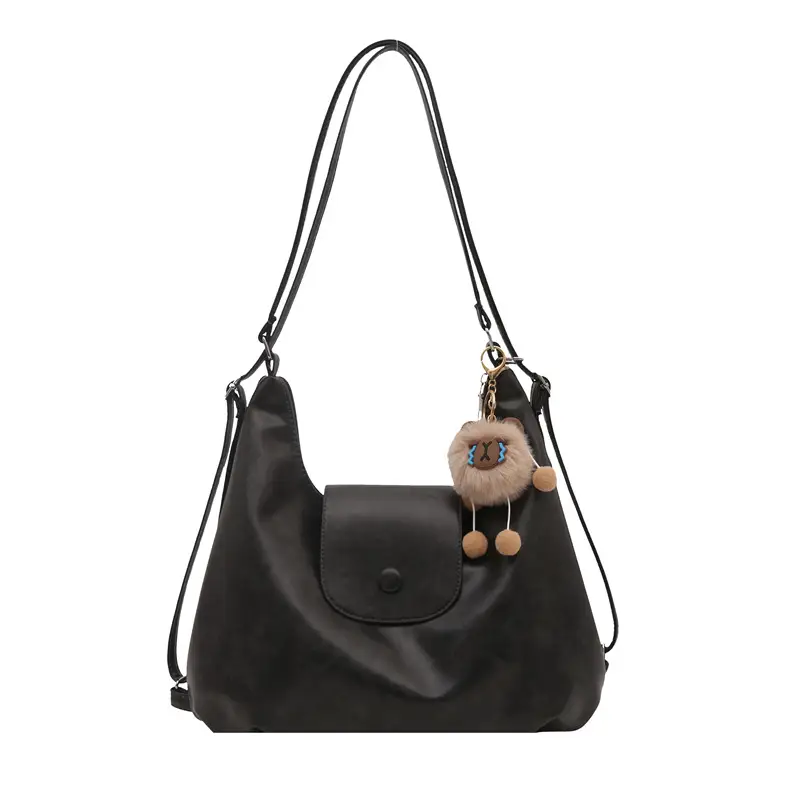 Retro Black Crossbody Bag with Doll Keychain 2024 - Image 5