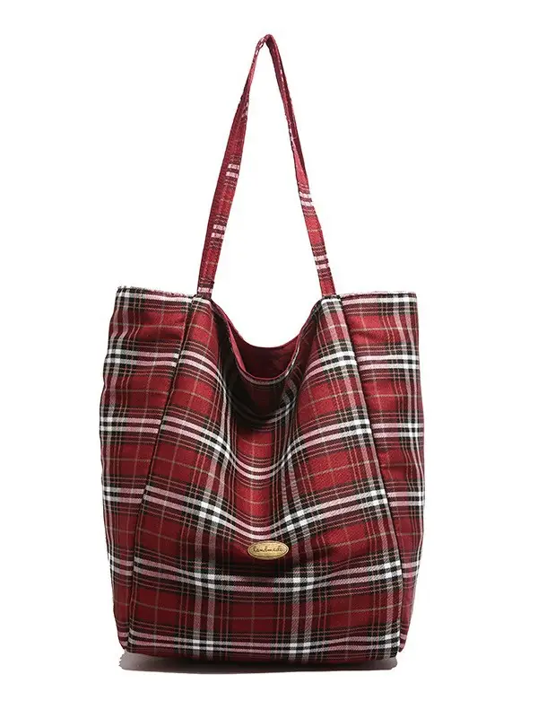 Double-sided British Plaid Shoulder Bag 2024 Autumn Vintage Large Capacity Tote Bag Women - Image 9