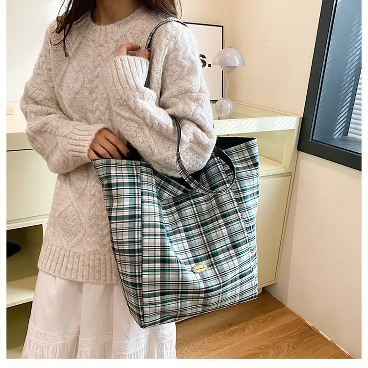 Double-sided British Plaid Shoulder Bag 2024 Autumn Vintage Large Capacity Tote Bag Women — feature 18