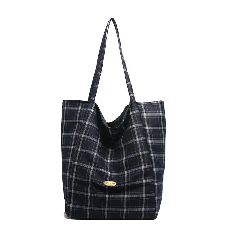Double-sided British Plaid Shoulder Bag 2024 Autumn Vintage Large Capacity Tote Bag Women - Image 2