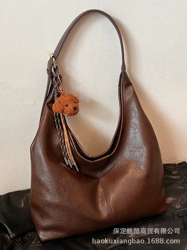Women's Brown Leather Tote Bag Large Capacity Retro Design - Image 13