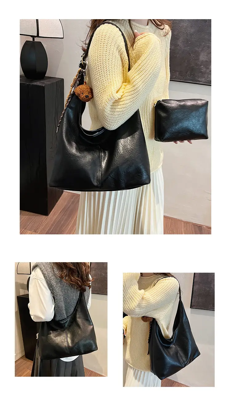 Women's Brown Leather Tote Bag Large Capacity Retro Design — feature 12