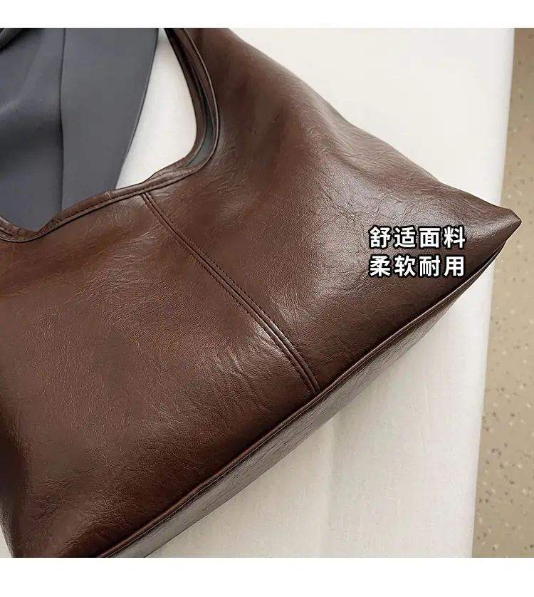 Women's Brown Leather Tote Bag Large Capacity Retro Design — feature 2