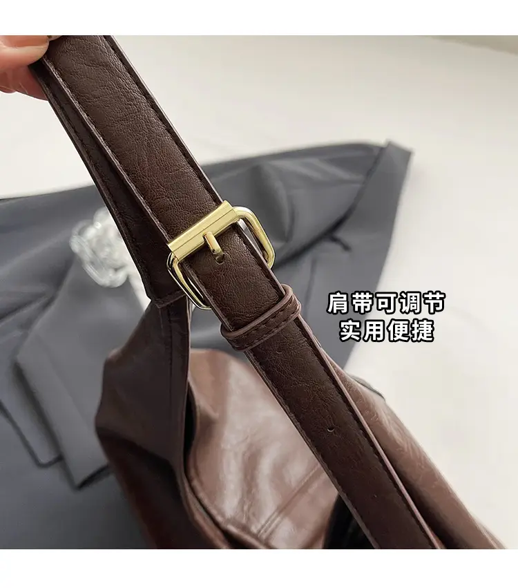 Women's Brown Leather Tote Bag Large Capacity Retro Design — feature 3