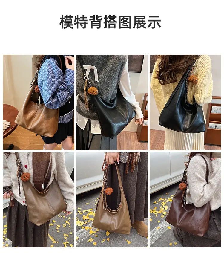 Women's Brown Leather Tote Bag Large Capacity Retro Design — feature 9