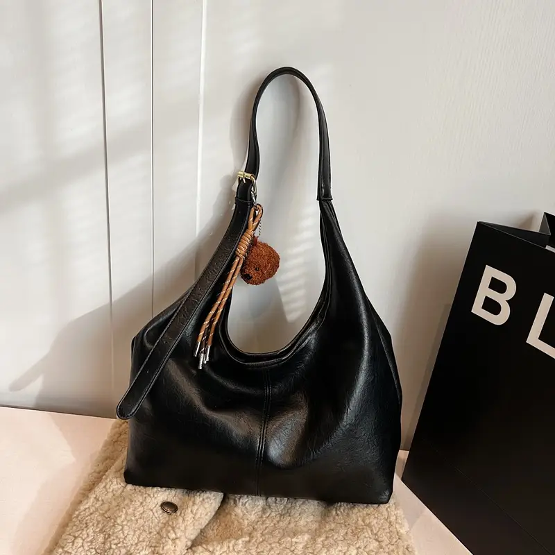 Women's Brown Leather Tote Bag Large Capacity Retro Design - Image 5