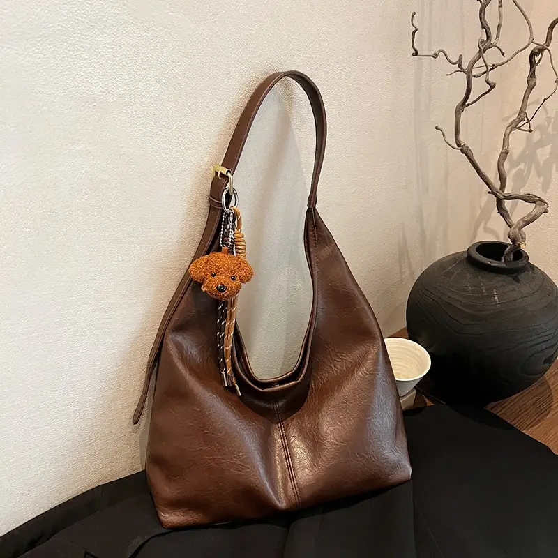 Women's Brown Leather Tote Bag Large Capacity Retro Design - Image 8