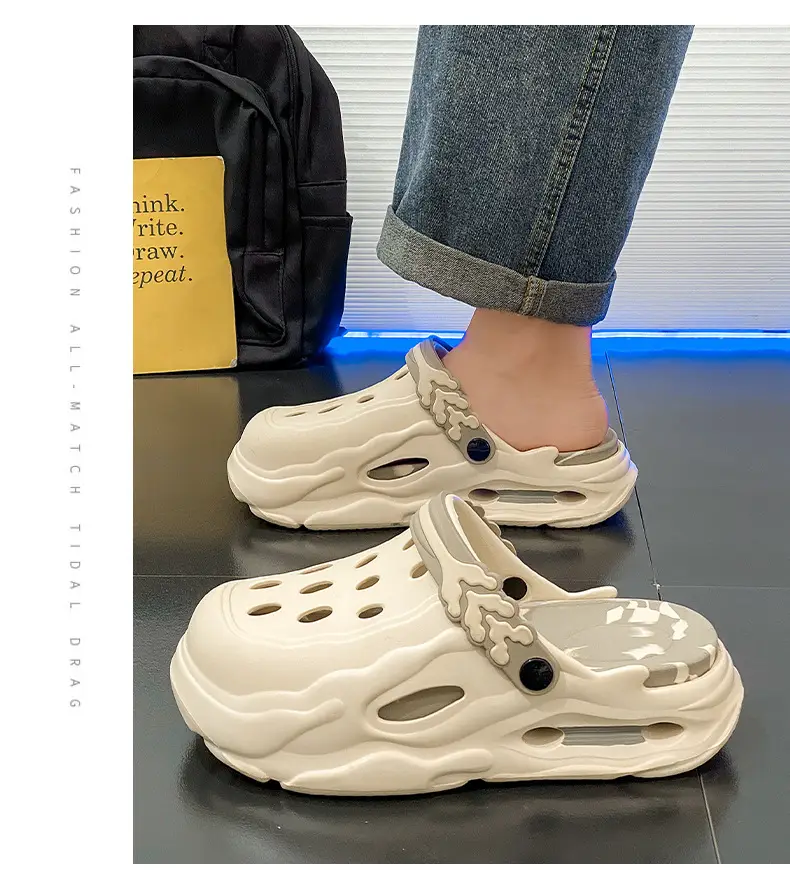 EVA Hole Shoes Women's Non-slip Wear-resistant Breathable Slippers Height-increasing Couple's Exterior Wear Dung-feeling Deodorant Beach Baotou Slippers — feature 11