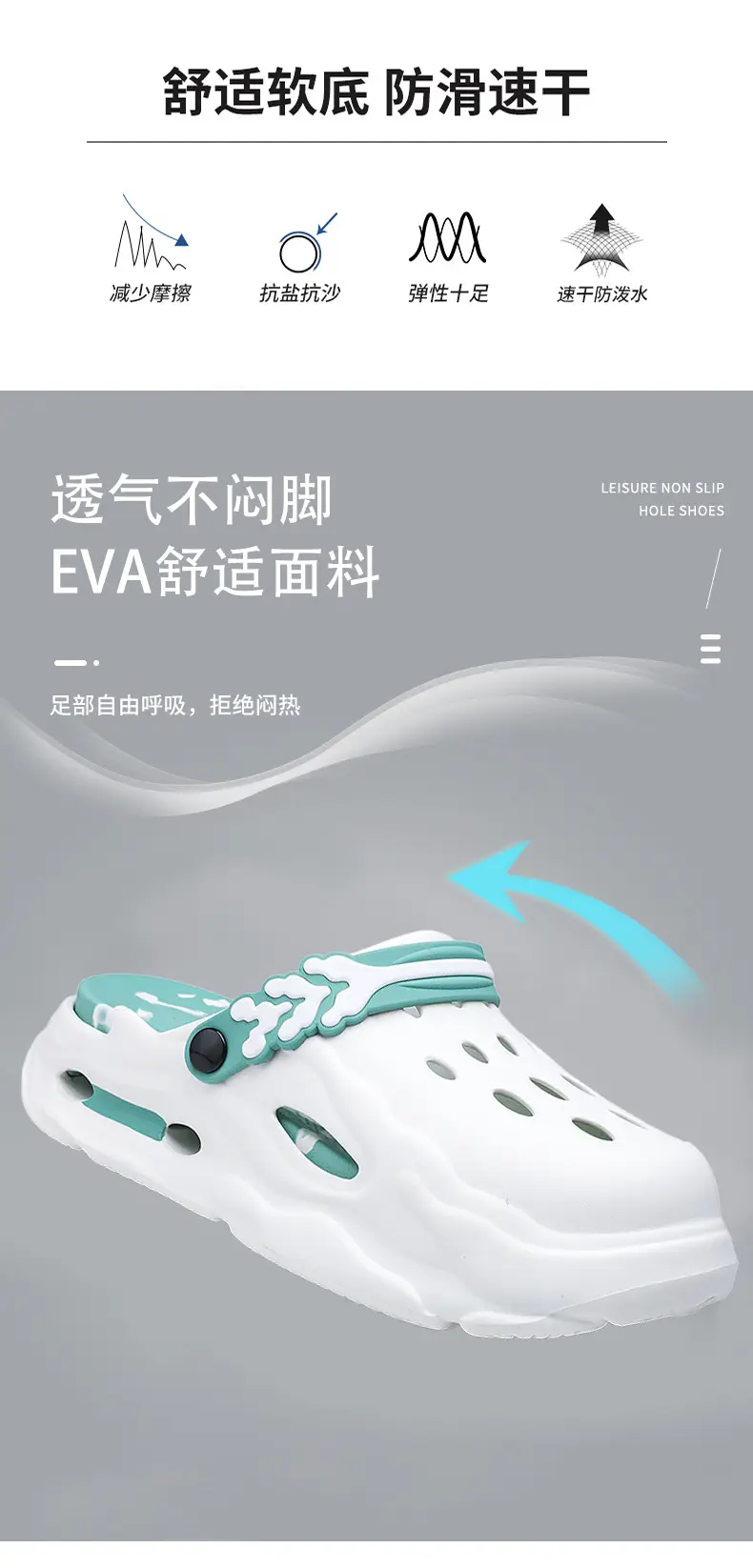 EVA Hole Shoes Women's Non-slip Wear-resistant Breathable Slippers Height-increasing Couple's Exterior Wear Dung-feeling Deodorant Beach Baotou Slippers — feature 4