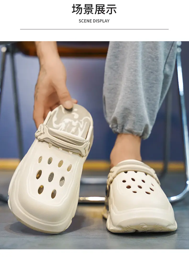 EVA Hole Shoes Women's Non-slip Wear-resistant Breathable Slippers Height-increasing Couple's Exterior Wear Dung-feeling Deodorant Beach Baotou Slippers — feature 9