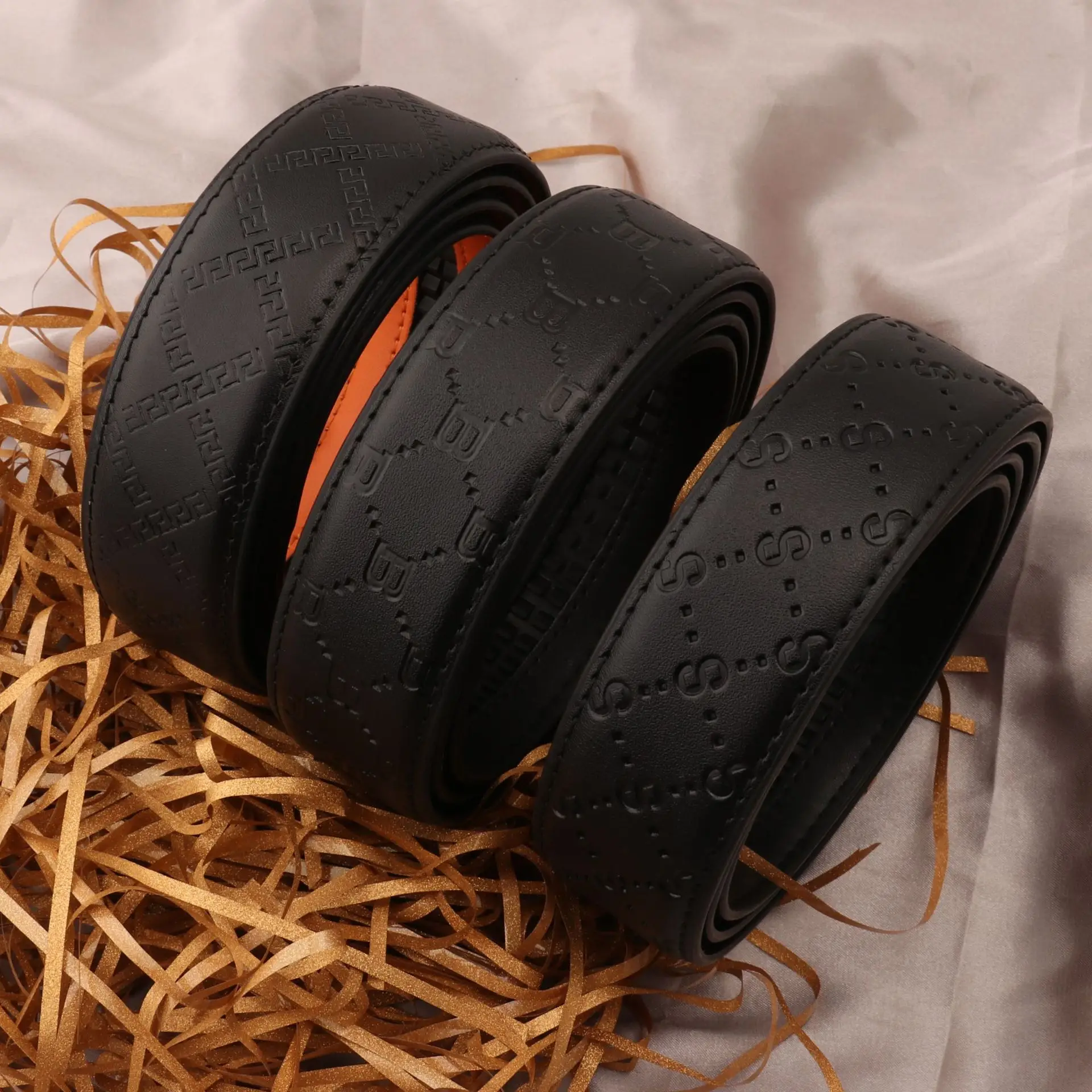 Hongsheng Men's Black Embossed Belt with Automatic Buckle - Image 8