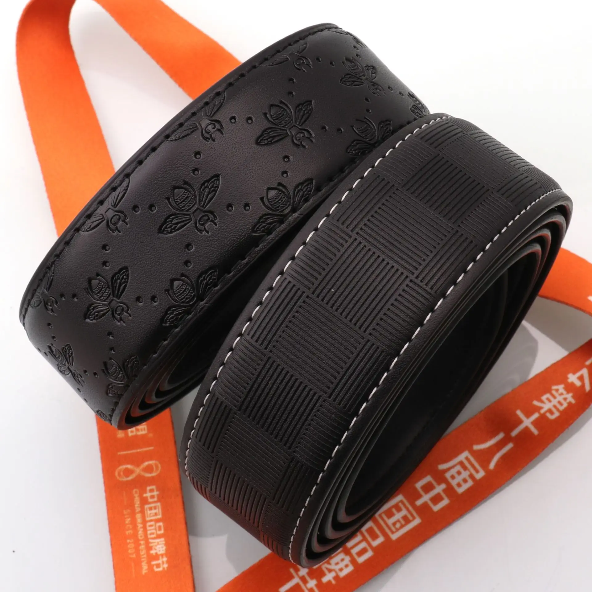 Hongsheng Men's Black Embossed Belt with Automatic Buckle - Image 9