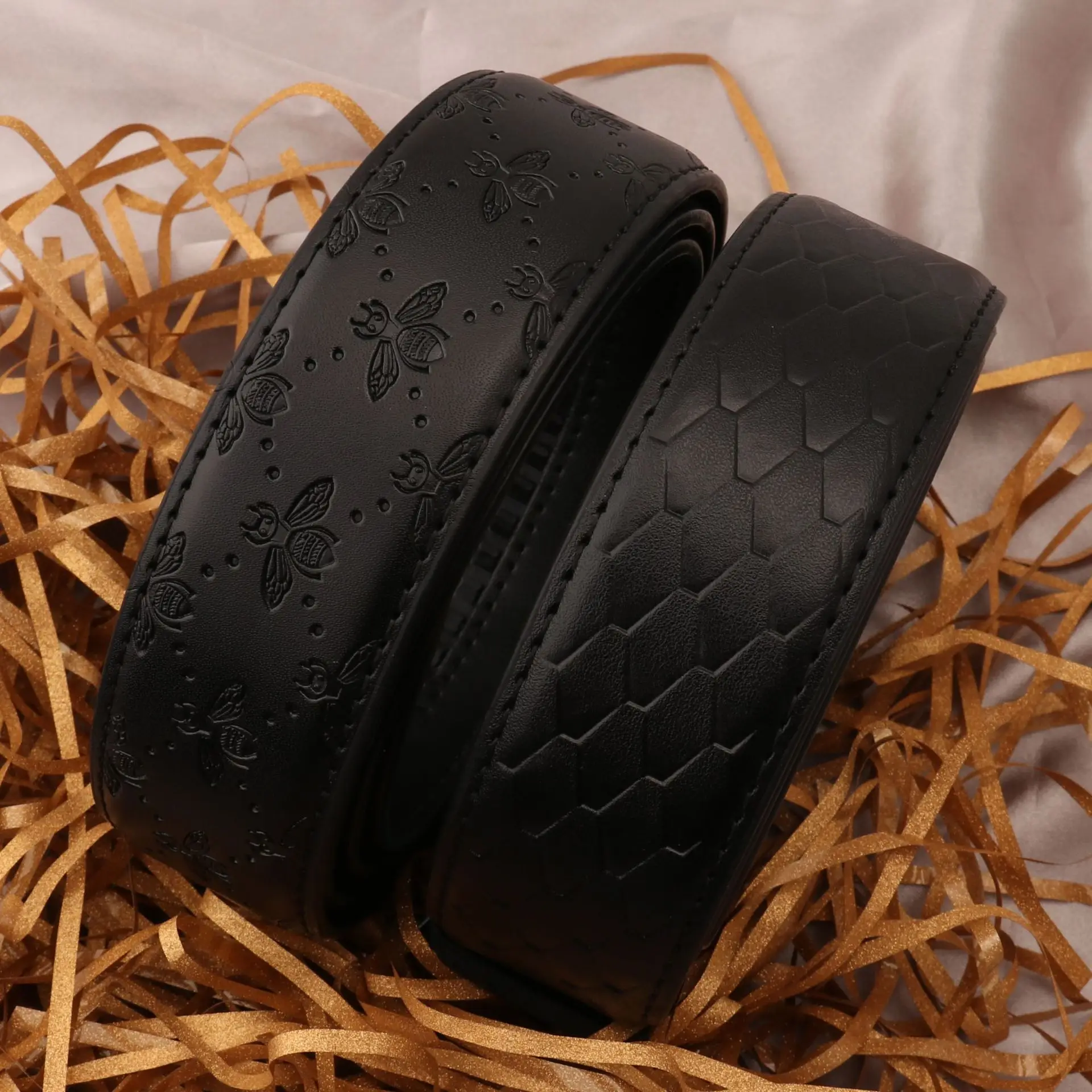 Hongsheng Men's Black Embossed Belt with Automatic Buckle - Image 10