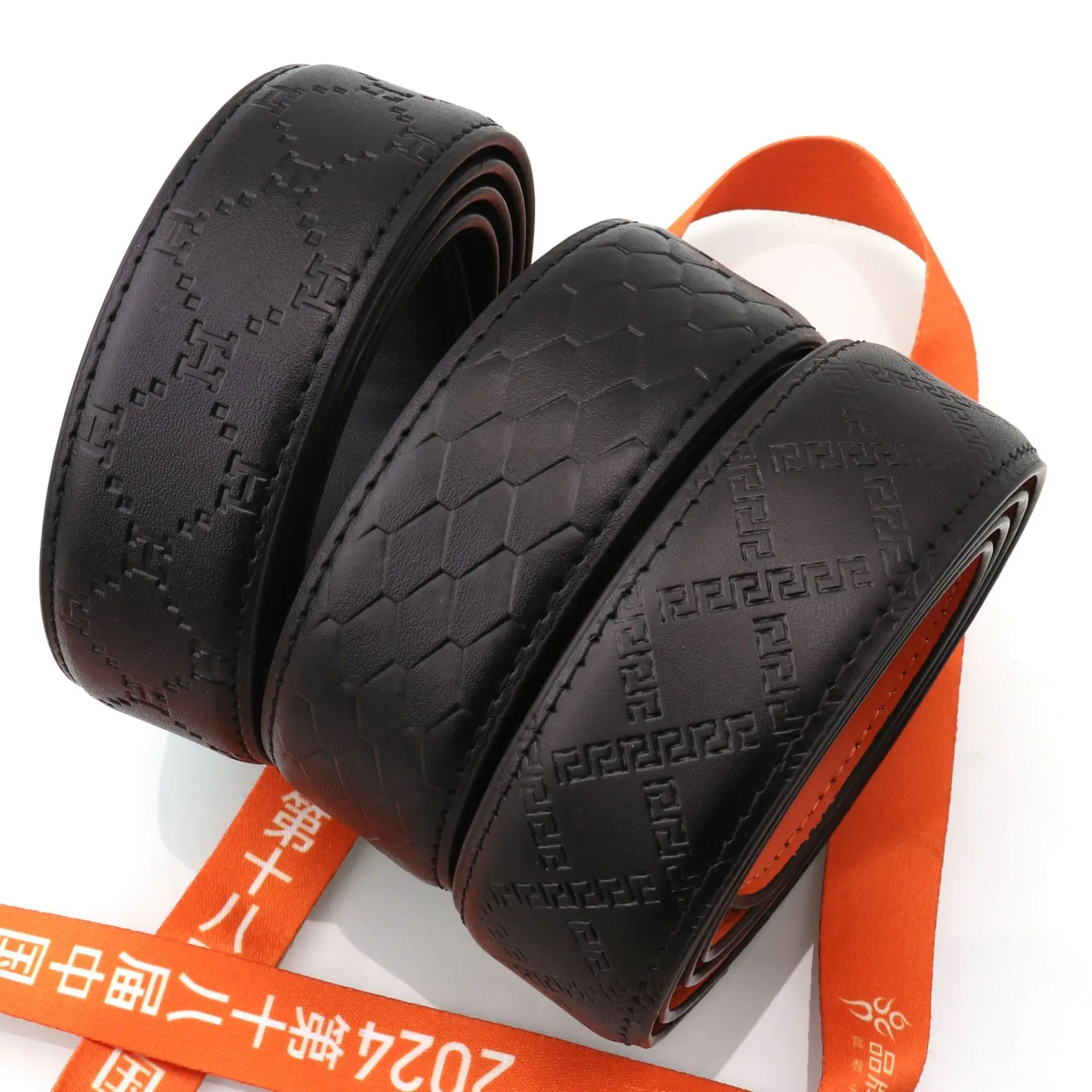 Hongsheng Men's Black Embossed Belt with Automatic Buckle - Image 6