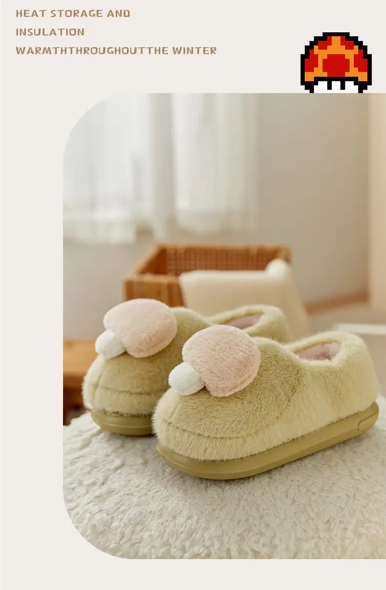 Cute Mushroom Bag with Cotton Shoes Women's Winter Indoor Home fleece-lined Couple Mao Mao Warm Non-slip Couple Men's Cotton Slippers — feature 12