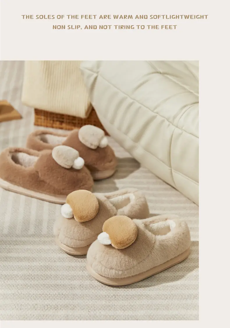 Cute Mushroom Bag with Cotton Shoes Women's Winter Indoor Home fleece-lined Couple Mao Mao Warm Non-slip Couple Men's Cotton Slippers — feature 13