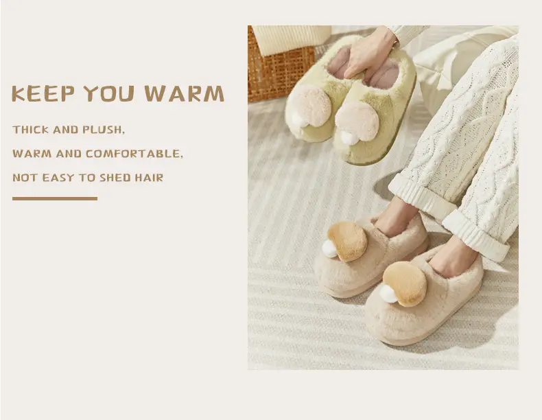 Cute Mushroom Bag with Cotton Shoes Women's Winter Indoor Home fleece-lined Couple Mao Mao Warm Non-slip Couple Men's Cotton Slippers — feature 14