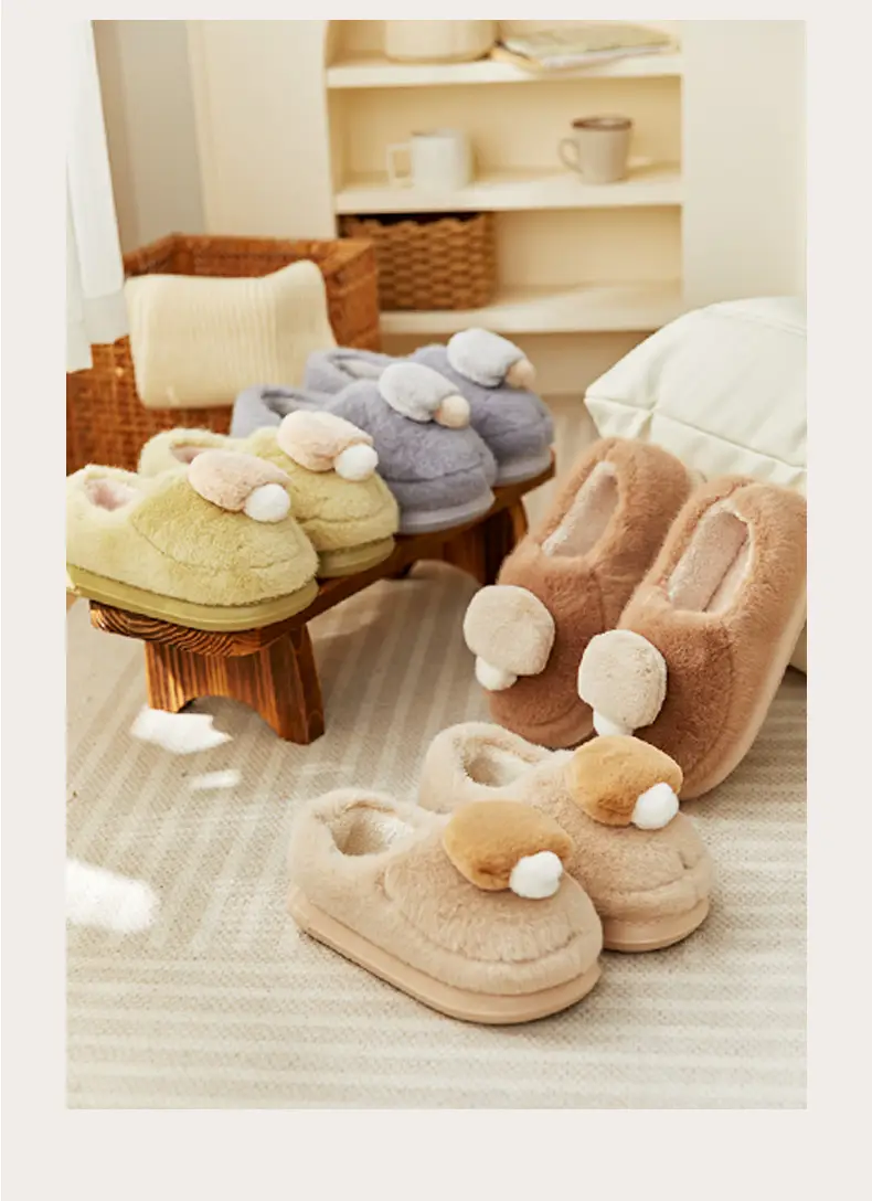 Cute Mushroom Bag with Cotton Shoes Women's Winter Indoor Home fleece-lined Couple Mao Mao Warm Non-slip Couple Men's Cotton Slippers — feature 15