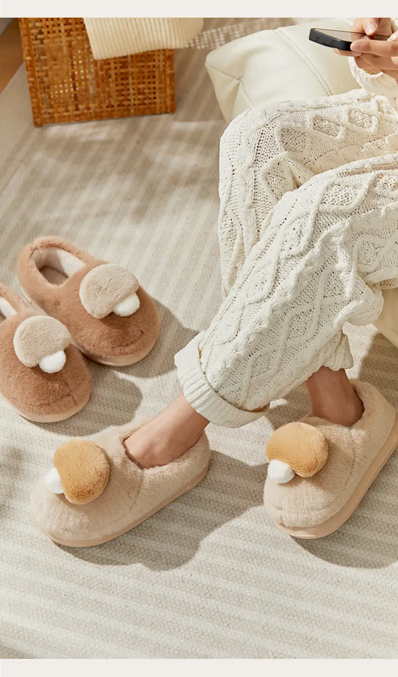 Cute Mushroom Bag with Cotton Shoes Women's Winter Indoor Home fleece-lined Couple Mao Mao Warm Non-slip Couple Men's Cotton Slippers — feature 16