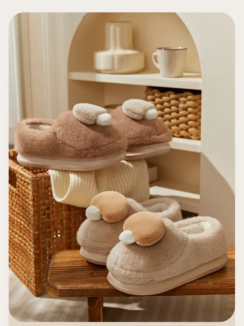 Cute Mushroom Bag with Cotton Shoes Women's Winter Indoor Home fleece-lined Couple Mao Mao Warm Non-slip Couple Men's Cotton Slippers — feature 4