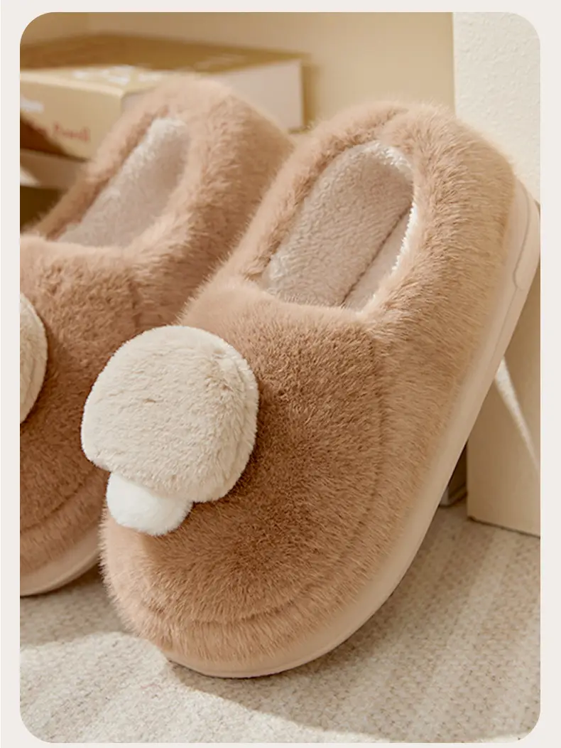 Cute Mushroom Bag with Cotton Shoes Women's Winter Indoor Home fleece-lined Couple Mao Mao Warm Non-slip Couple Men's Cotton Slippers — feature 6