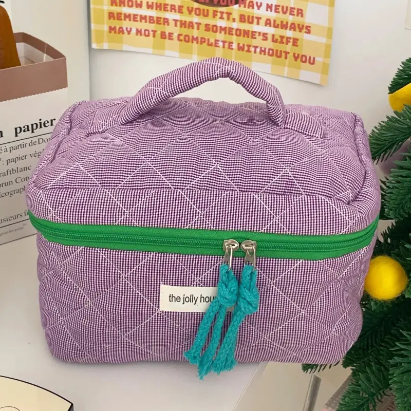 Women's Plaid Cosmetic Bag Large Capacity Portable Travel Bag