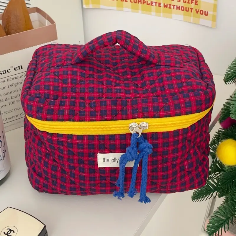 Women's Plaid Cosmetic Bag Large Capacity Portable Travel Bag