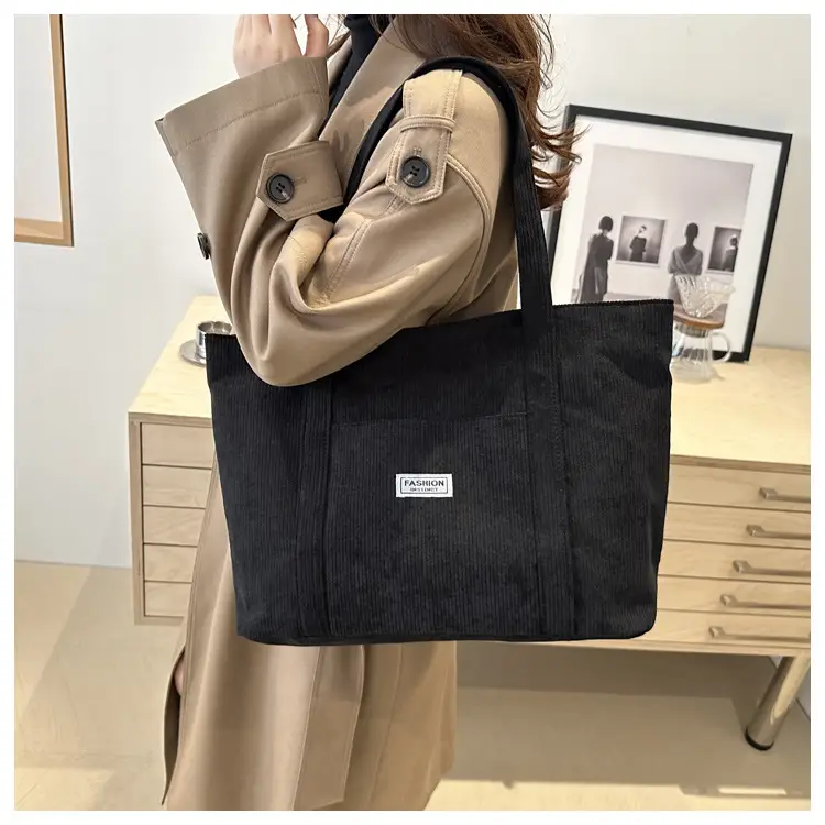 Fashion Fleece Large Capacity Grey Tote Bag — feature 23