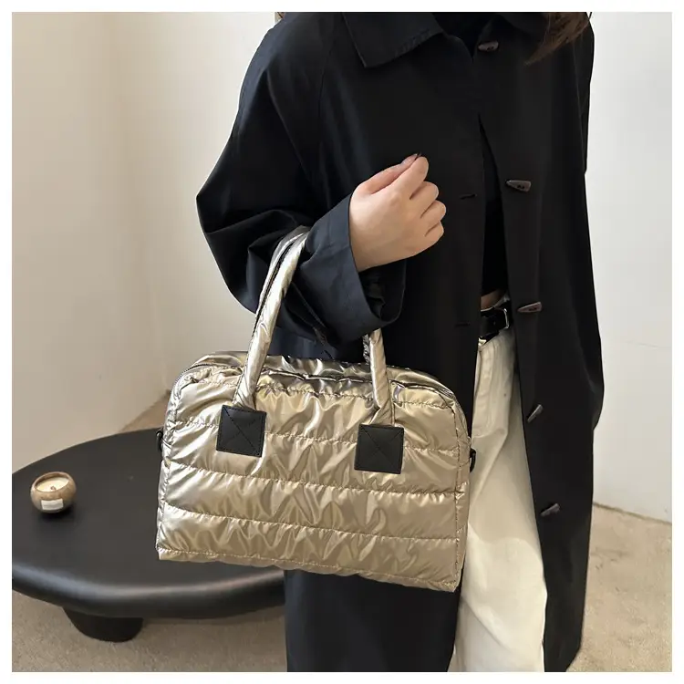 Women's Black Down Cotton Shoulder Bag Large Capacity - Image 7