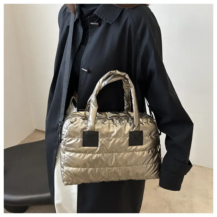 Women's Black Down Cotton Shoulder Bag Large Capacity — feature 13