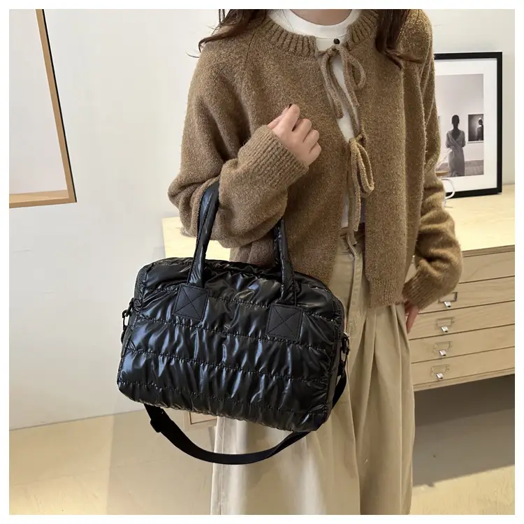 Women's Black Down Cotton Shoulder Bag Large Capacity — feature 19