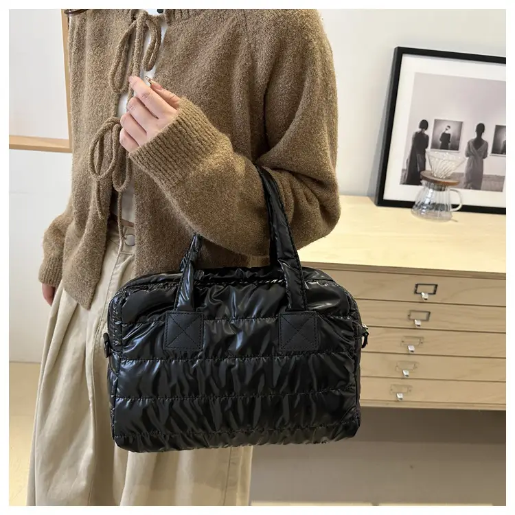 Women's Black Down Cotton Shoulder Bag Large Capacity — feature 21