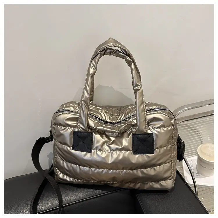 Women's Black Down Cotton Shoulder Bag Large Capacity - Image 2
