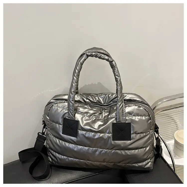 Women's Black Down Cotton Shoulder Bag Large Capacity - Image 4