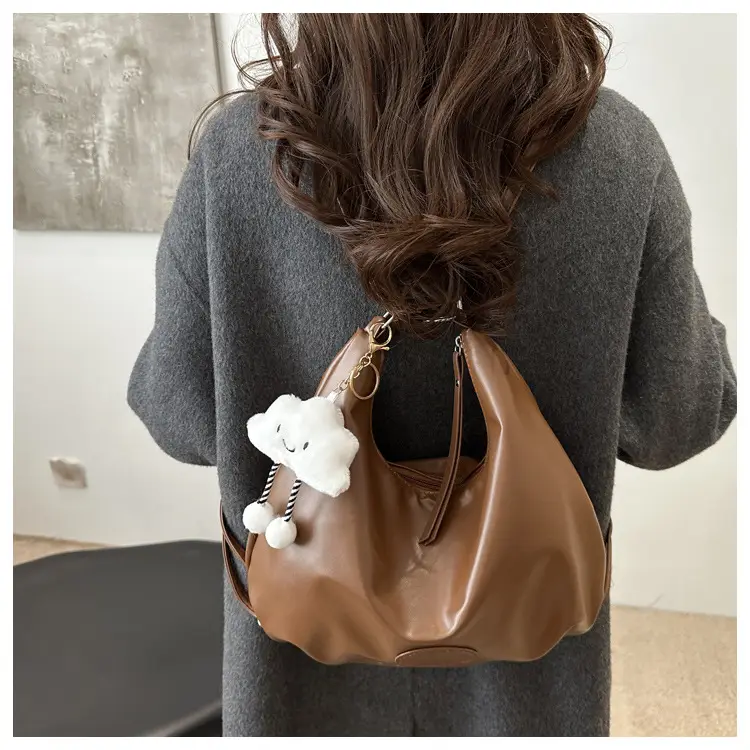 Women's Brown PU Shoulder Bag Large Capacity Lazy Casual - Image 11