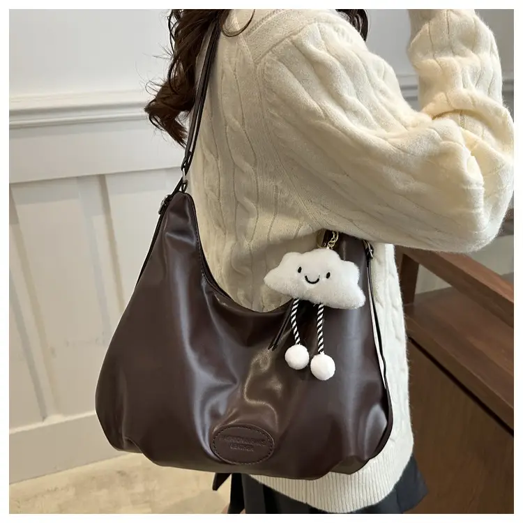 Women's Brown PU Shoulder Bag Large Capacity Lazy Casual - Image 12