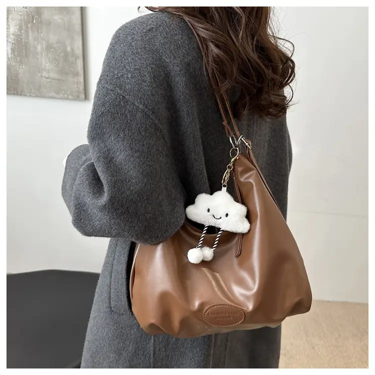 Women's Brown PU Shoulder Bag Large Capacity Lazy Casual — feature 13